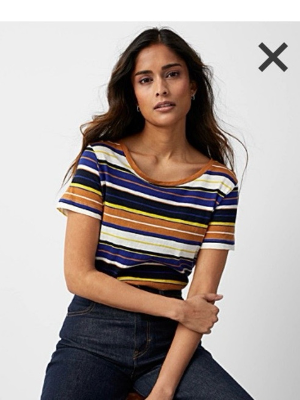 Simons Striped Short-Sleeve Tee in Blue, Mustard & White